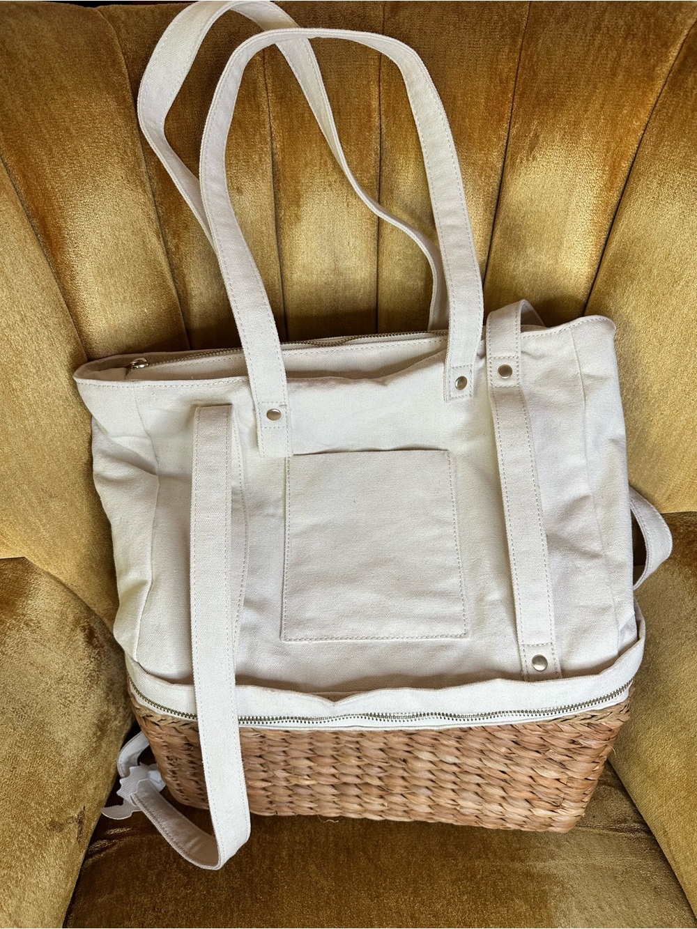 l*space White Road Trippin Backpack Tote with Woven Straw Base Cooler NWOT - Picture 5 of 16